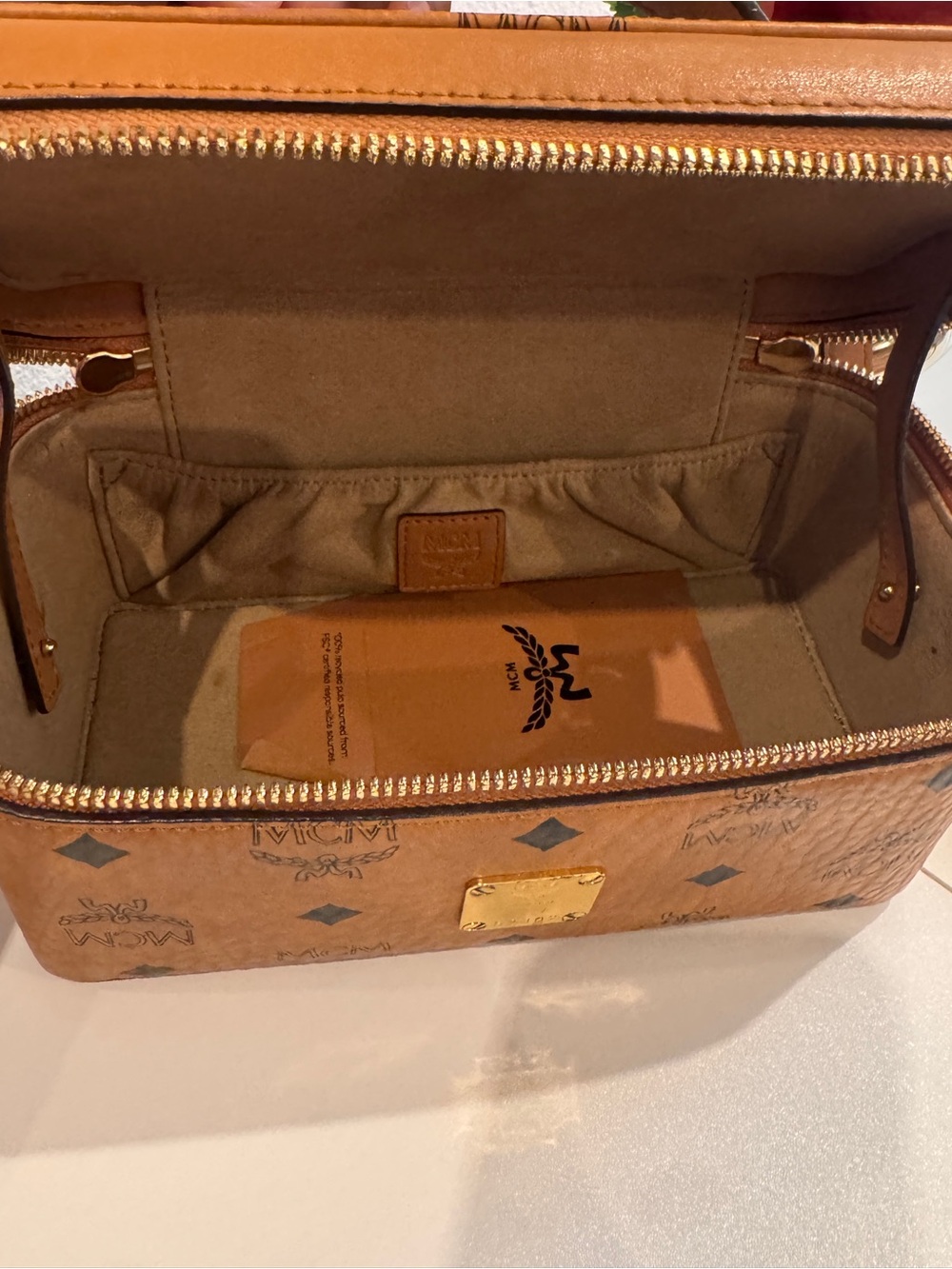 MCM Cognac Visetos Mini Vanity Bag with Gold Hardware - Picture 4 of 7